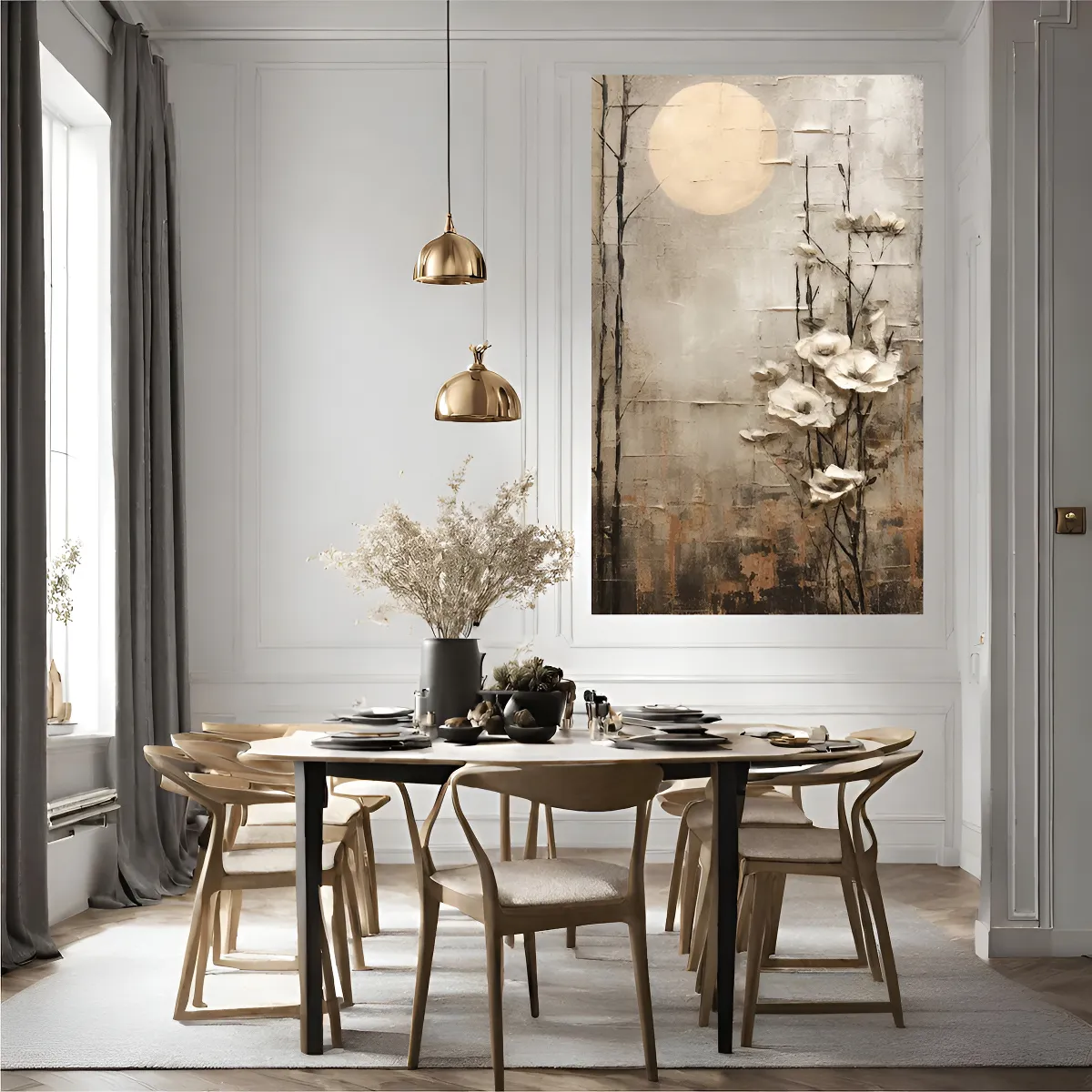 Cuadro luna y flores